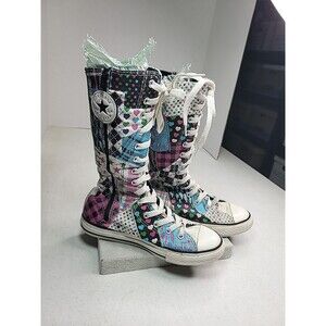 Converse Sneakers Junior size 2 Blue Pink Patchwork Calf Knee High Zip Laces